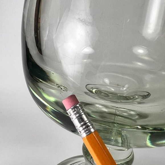 Hand Blown Footed Stemmed Glass Goblet Vase Green Hue Tint Heavy Unbranded 8" - Picture 14 of 16